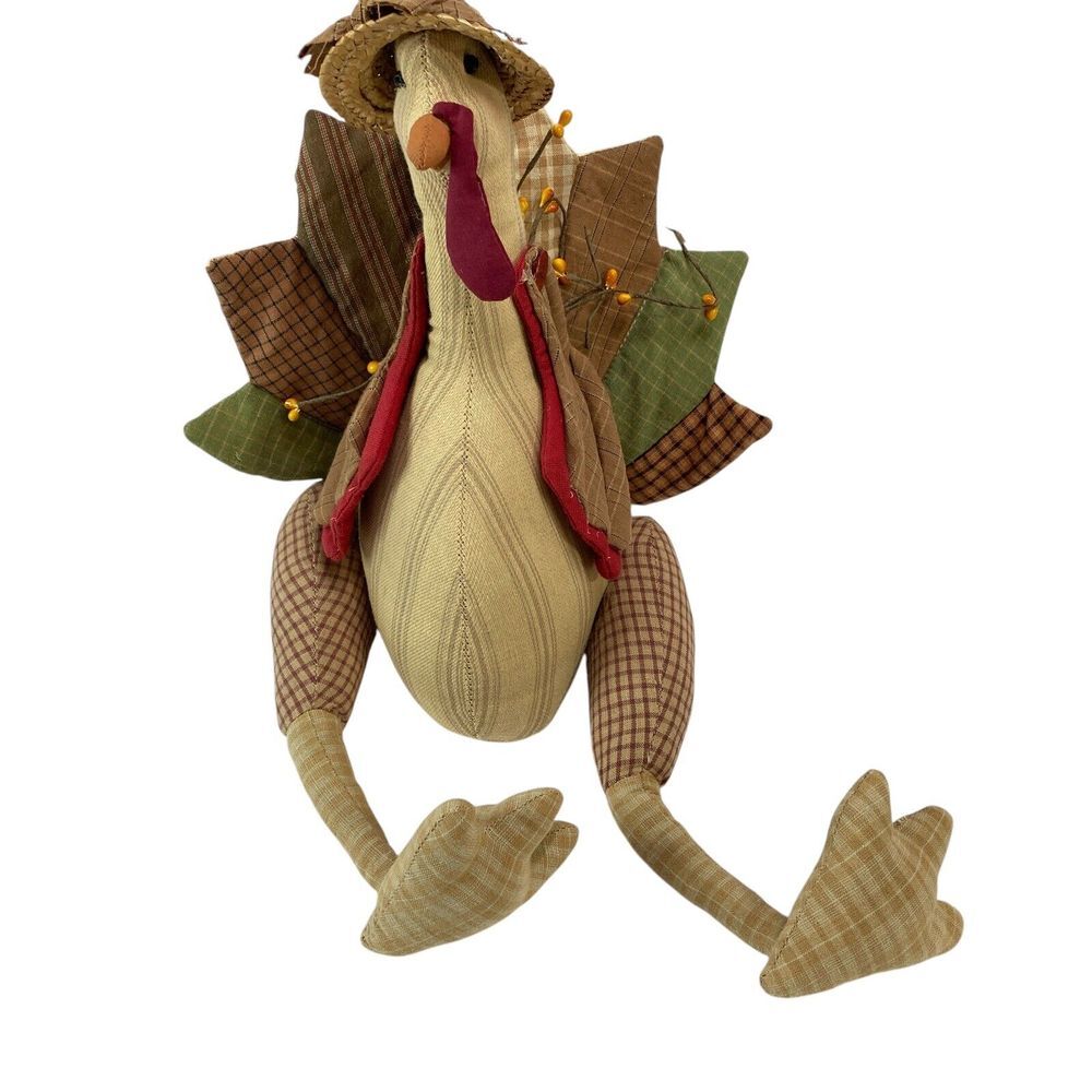 Thanksgiving Stuffed Tom Turkey Holiday Table Topper 11" Pilgrim Decor Weighted